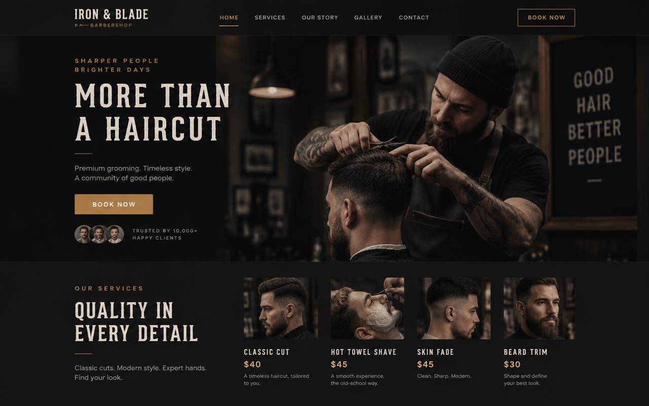 Example website design for a barbershop
