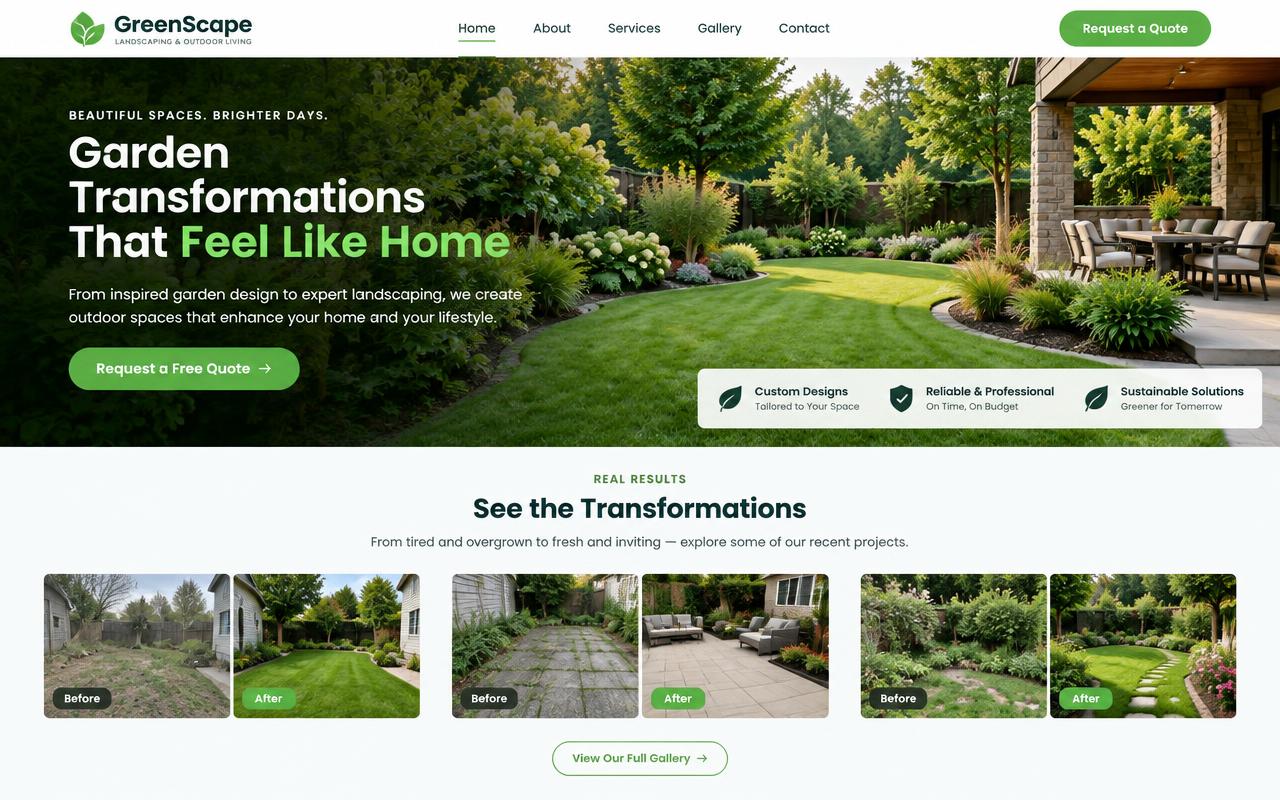 Example website design for a landscaping company