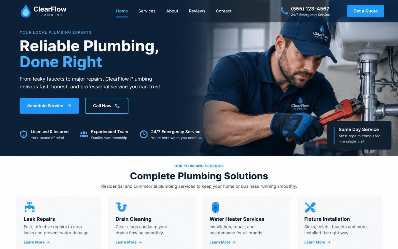 Example website design for a plumbing company